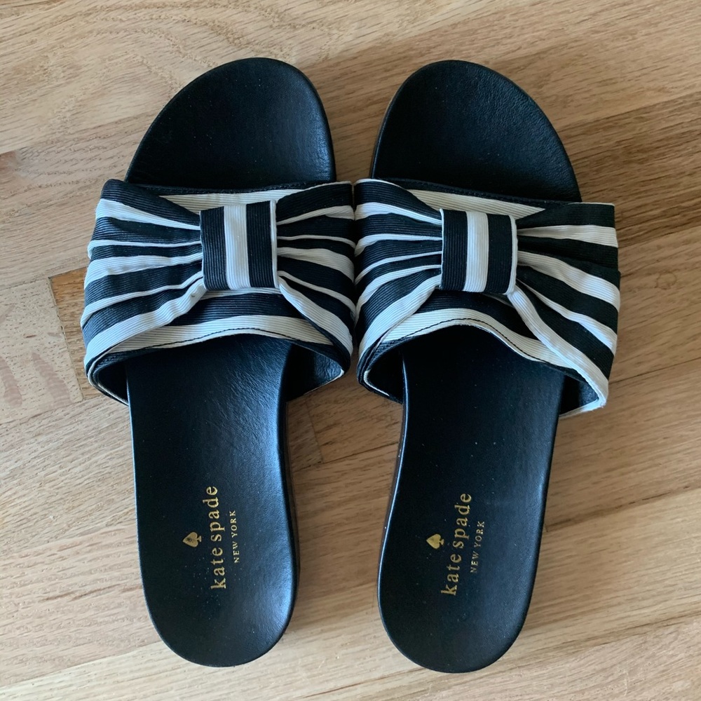 Black and White Kate Spade Ribbon Bow Slides - 8M